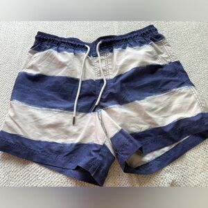 American Eagle Men’s Navy Blue & White Stripe Swim Trunks